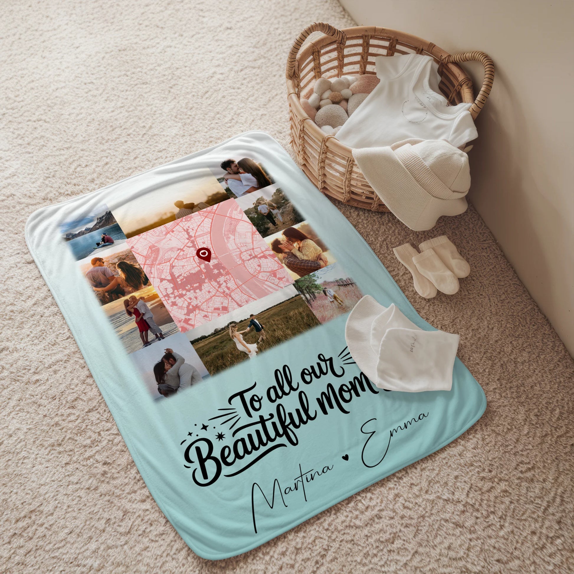 Personalisierte Kuscheldecke Mit Namen 10 Fotos und Karte in der Mitte Perfektes Geschenk 2