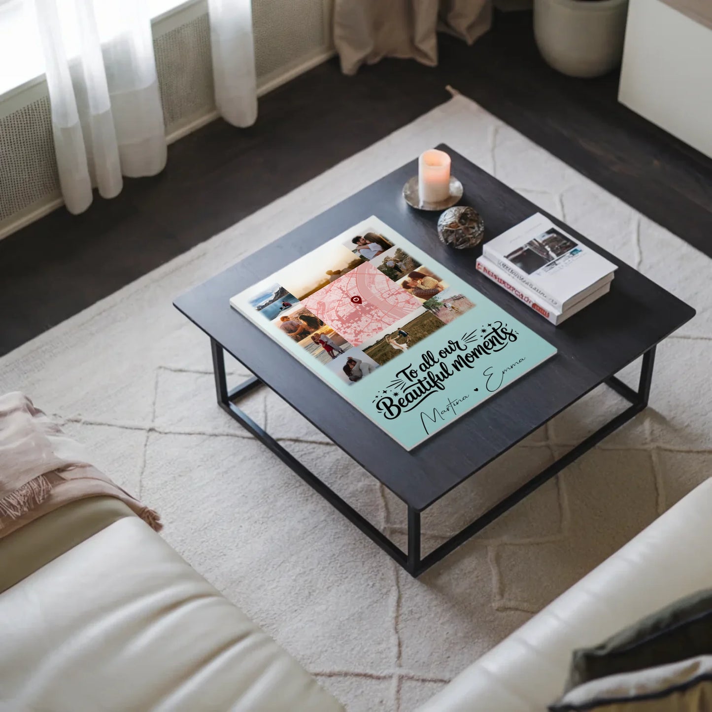 Personalisiertes Fotoboard Magnet Poster mit 10 Fotos und Karte in der Mitte für individuelle Geschenke 3