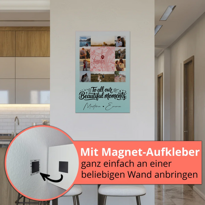 Personalisiertes Fotoboard Magnet Poster mit 10 Fotos und Karte in der Mitte für individuelle Geschenke 5