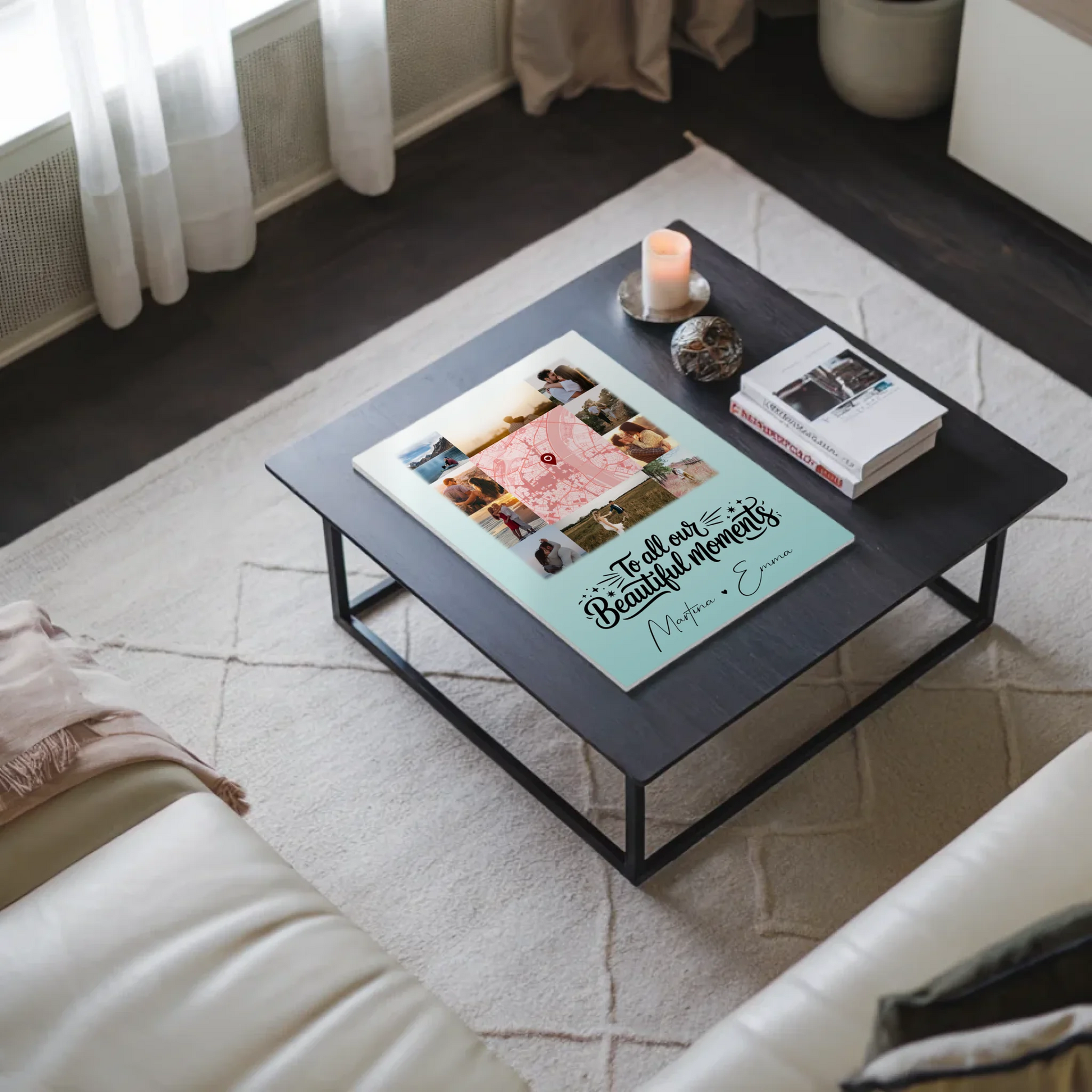 Personalisiertes Fotoboard Magnet Poster mit 10 Fotos und Karte in der Mitte für individuelle Geschenke 9