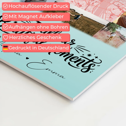 Personalisiertes Fotoboard Magnet Poster mit 10 Fotos und Karte in der Mitte für individuelle Geschenke