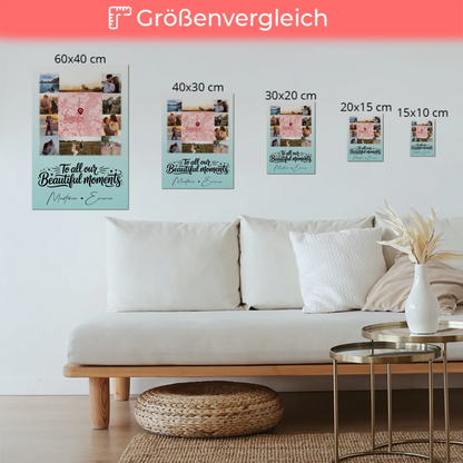 Personalisiertes Fotoboard Magnet Poster mit 10 Fotos und Karte in der Mitte für individuelle Geschenke