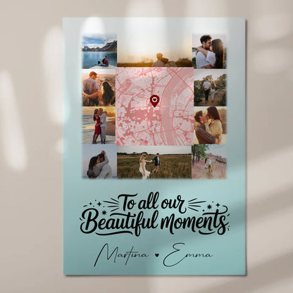 Personalisiertes Fotoboard Magnet Poster mit 10 Fotos und Karte in der Mitte für individuelle Geschenke