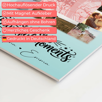 Personalisiertes Fotoboard Magnet Poster mit 10 Fotos und Karte in der Mitte für individuelle Geschenke