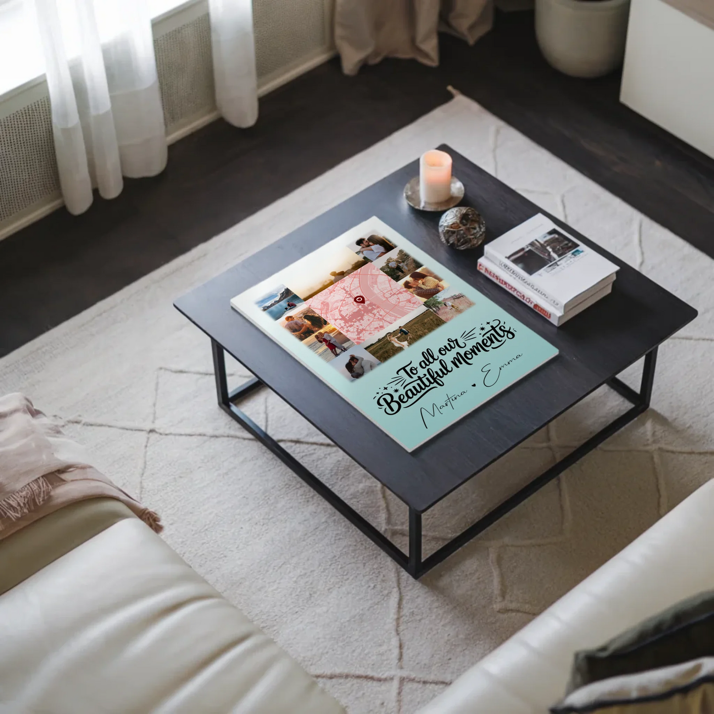 Personalisiertes Fotoboard Magnet Poster mit 10 Fotos und Karte in der Mitte für individuelle Geschenke