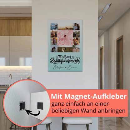 Personalisiertes Fotoboard Magnet Poster mit 10 Fotos und Karte in der Mitte für individuelle Geschenke