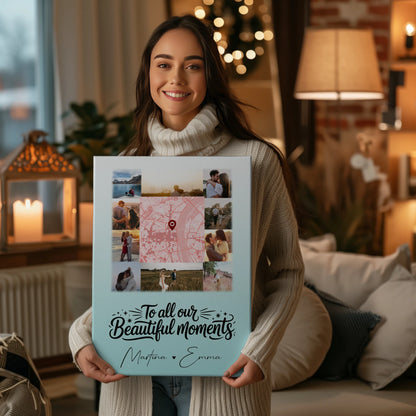 Personalisierte Paar Leinwand mit 10 Fotos und Karte in der Mitte – Perfektes Geschenk 2