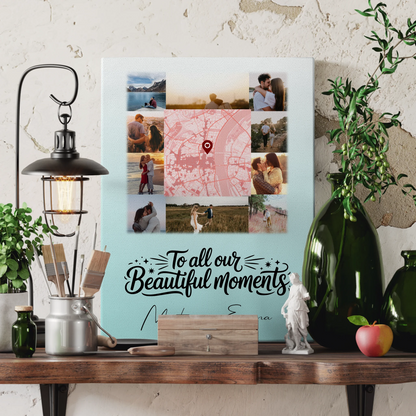 Personalisierte Paar Leinwand mit 10 Fotos und Karte in der Mitte – Perfektes Geschenk 3