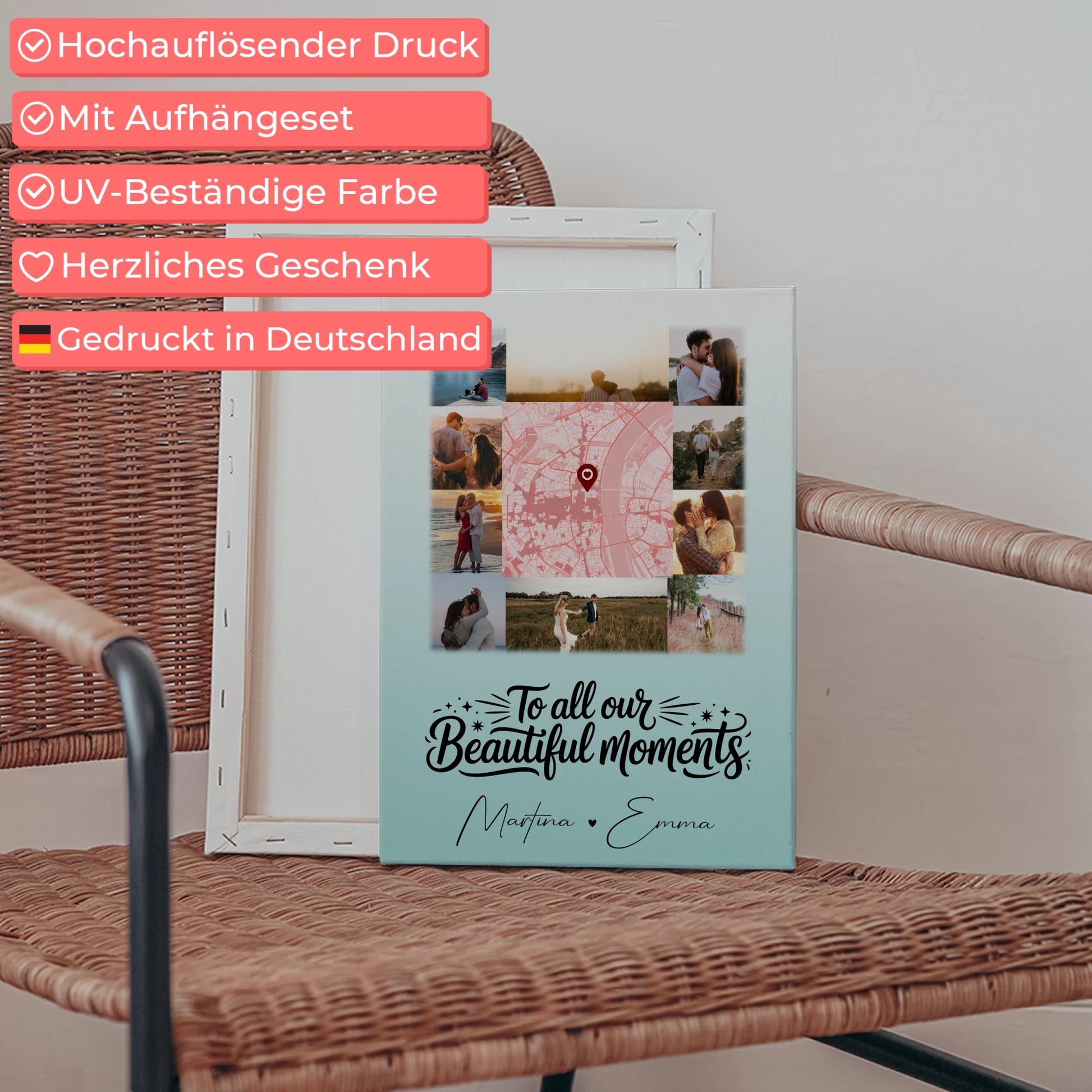 Personalisierte Paar Leinwand mit 10 Fotos und Karte in der Mitte – Perfektes Geschenk 5