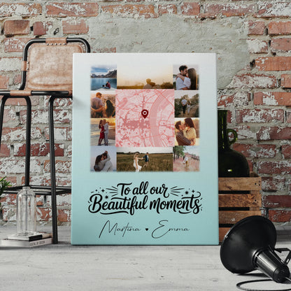 Personalisierte Paar Leinwand mit 10 Fotos und Karte in der Mitte – Perfektes Geschenk 4