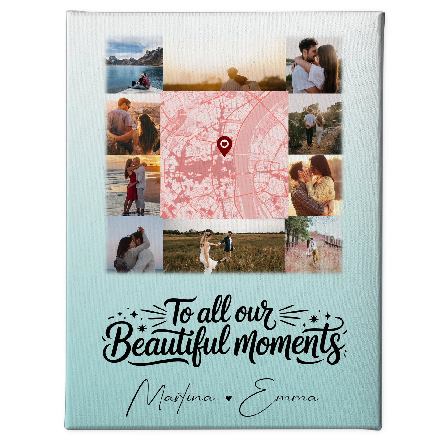 Personalisierte Paar Leinwand mit 10 Fotos und Karte in der Mitte – Perfektes Geschenk 1