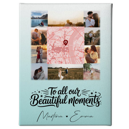 Personalisierte Paar Leinwand mit 10 Fotos und Karte in der Mitte – Perfektes Geschenk 1