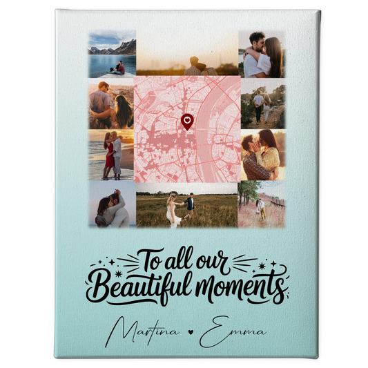 Personalisierte Paar Leinwand mit 10 Fotos und Karte in der Mitte – Perfektes Geschenk 1