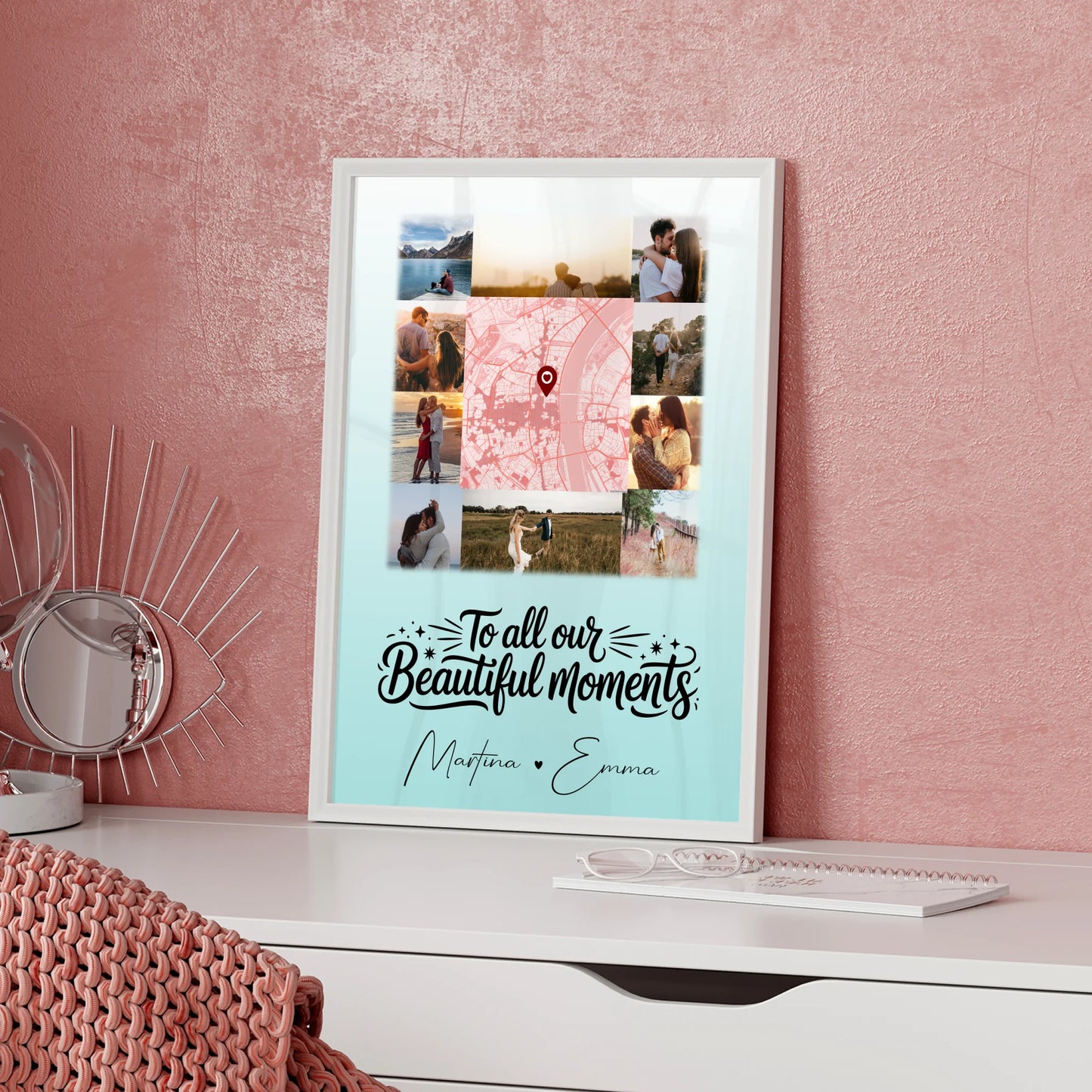 Karten Poster Personalisiert mit 10 Fotos & Karte in der Mitte als einzigartige Geschenkidee