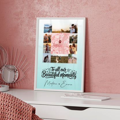 Karten Poster Personalisiert mit 10 Fotos & Karte in der Mitte als einzigartige Geschenkidee