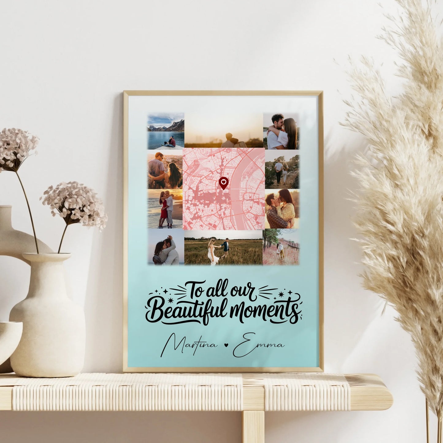Karten Poster Personalisiert mit 10 Fotos & Karte in der Mitte als einzigartige Geschenkidee