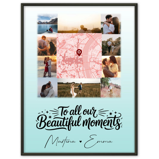 Karten Poster Personalisiert mit 10 Fotos & Karte in der Mitte als einzigartige Geschenkidee