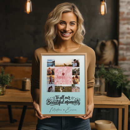 Karten Poster Personalisiert mit 10 Fotos & Karte in der Mitte als einzigartige Geschenkidee