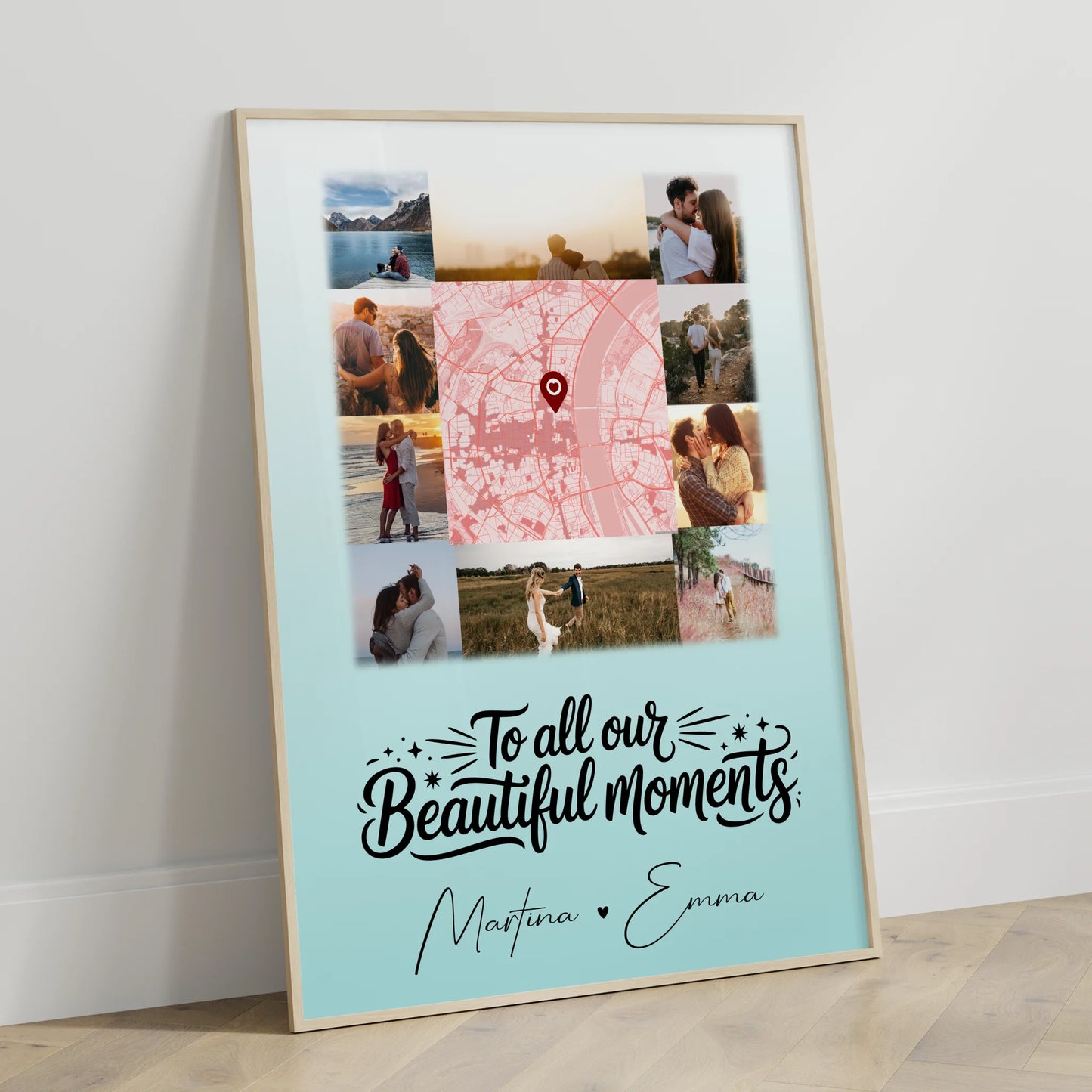 Karten Poster Personalisiert mit 10 Fotos & Karte in der Mitte als einzigartige Geschenkidee