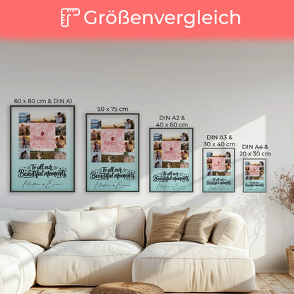 Karten Poster Personalisiert mit 10 Fotos & Karte in der Mitte als einzigartige Geschenkidee