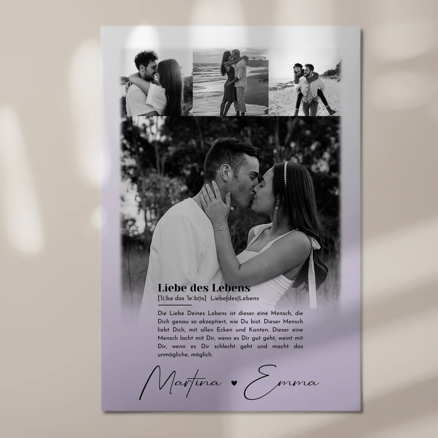 Fotoboard Magnet Poster mit 4 Fotos Definition Liebe Des Lebens personalisiertes Geschenk 1