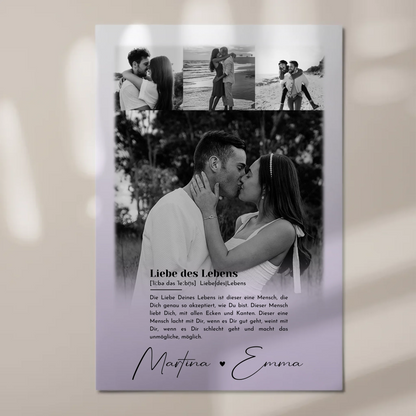Fotoboard Magnet Poster mit 4 Fotos Definition Liebe Des Lebens personalisiertes Geschenk 1