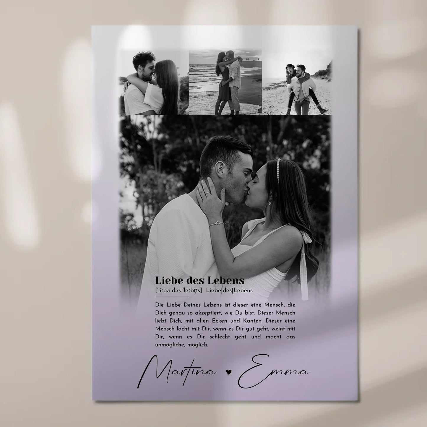 Fotoboard Magnet Poster mit 4 Fotos Definition Liebe Des Lebens personalisiertes Geschenk