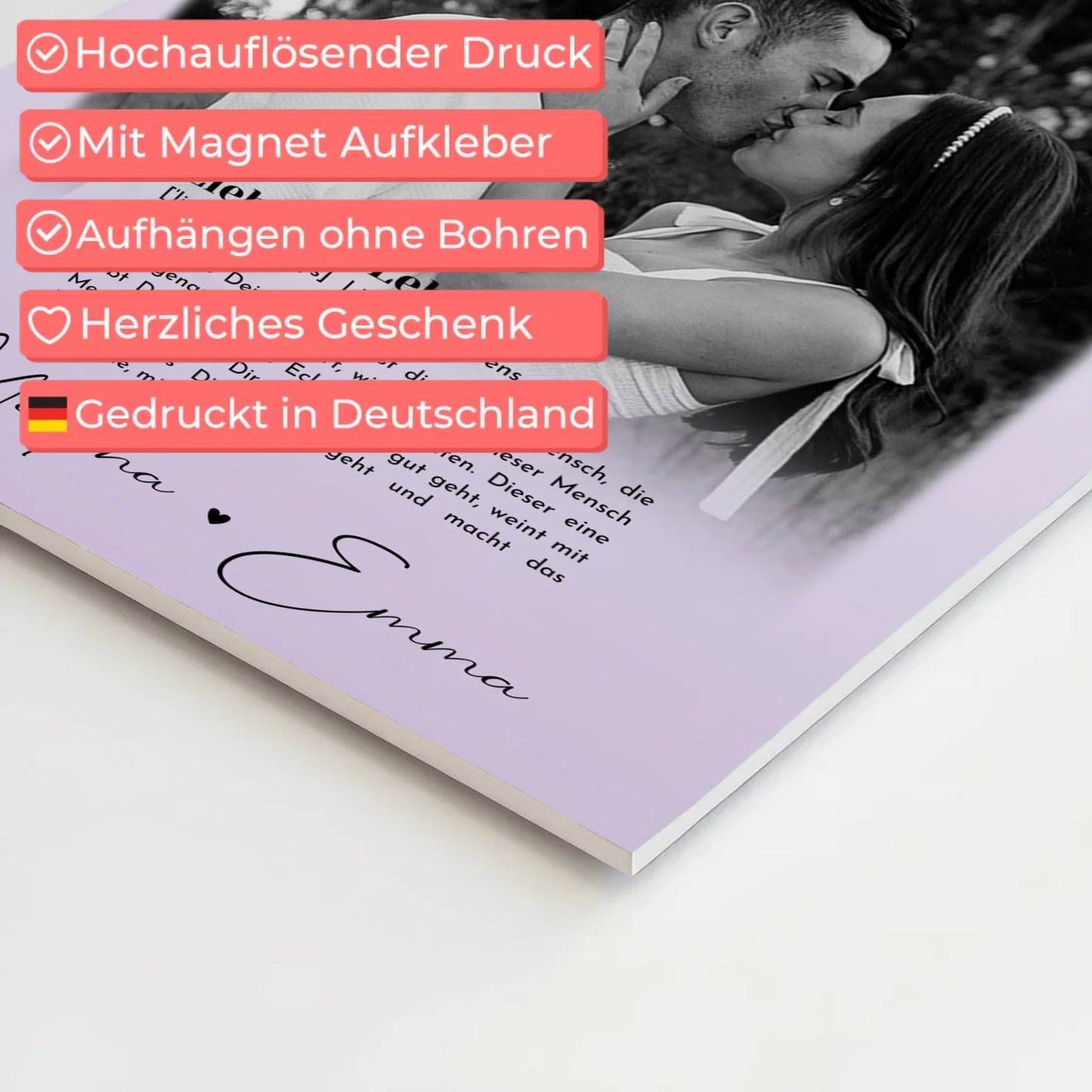 Fotoboard Magnet Poster mit 4 Fotos Definition Liebe Des Lebens personalisiertes Geschenk