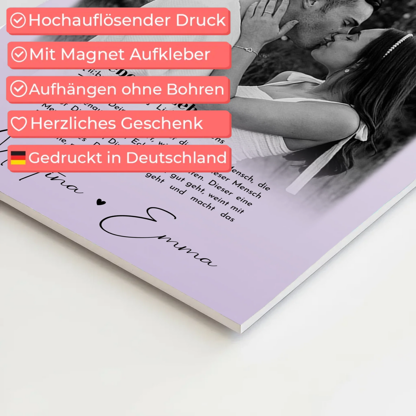 Fotoboard Magnet Poster mit 4 Fotos Definition Liebe Des Lebens personalisiertes Geschenk