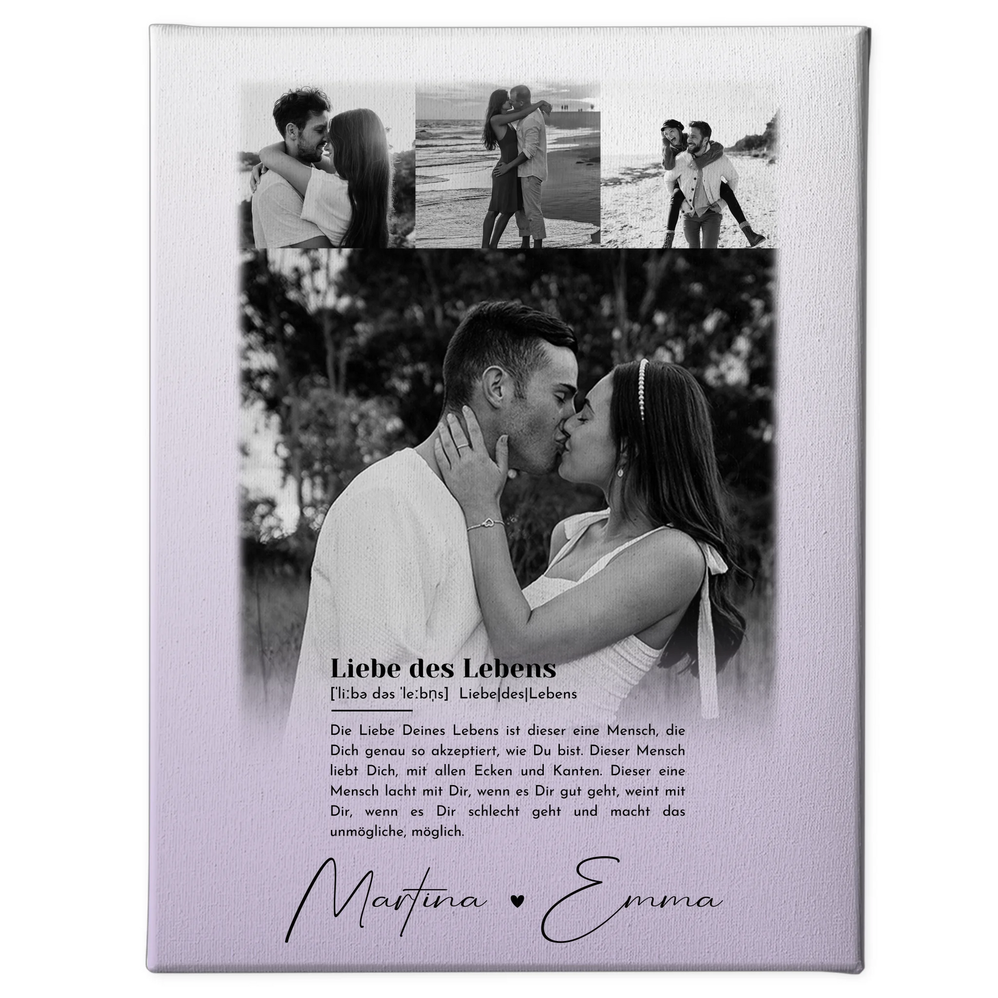 Personalisierte Paar Leinwand mit 4 Fotos Definition Liebe Des Lebens 1