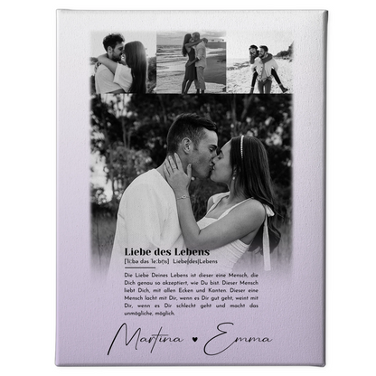 Personalisierte Paar Leinwand mit 4 Fotos Definition Liebe Des Lebens 1