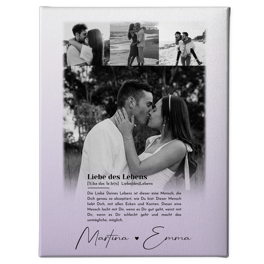 Personalisierte Paar Leinwand mit 4 Fotos Definition Liebe Des Lebens 1