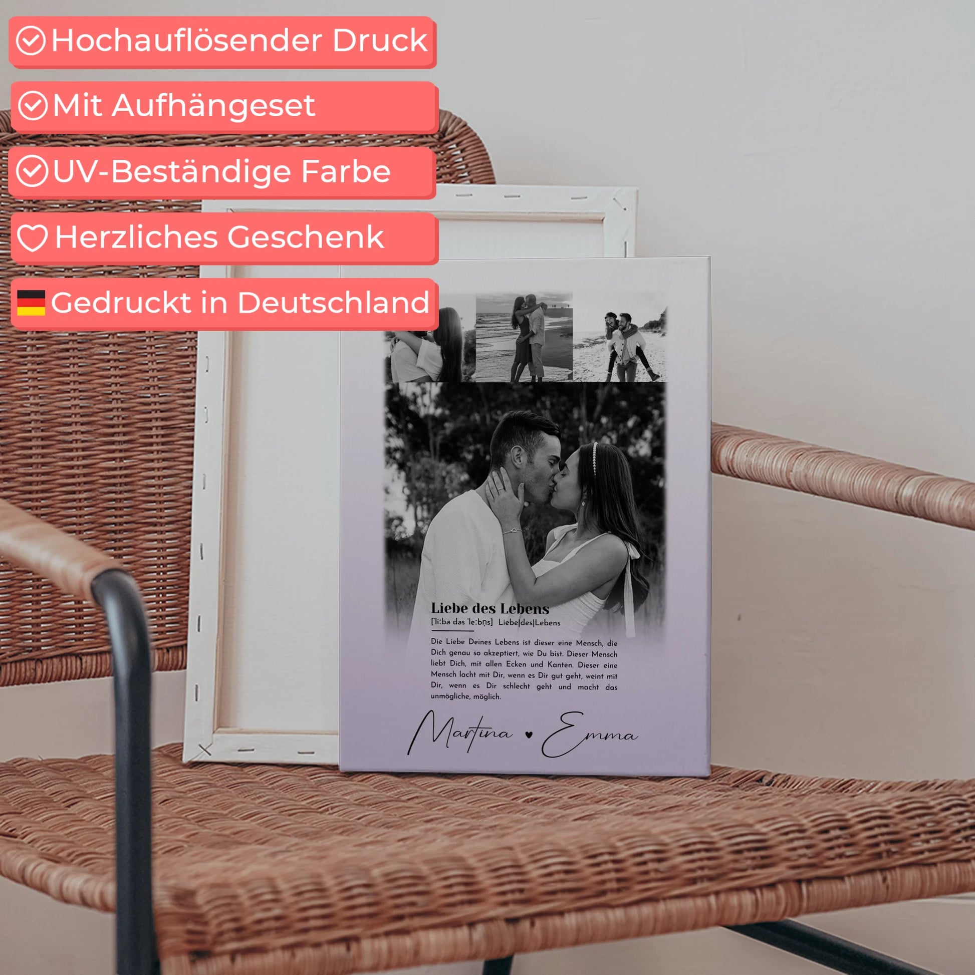 Personalisierte Paar Leinwand mit 4 Fotos Definition Liebe Des Lebens 5