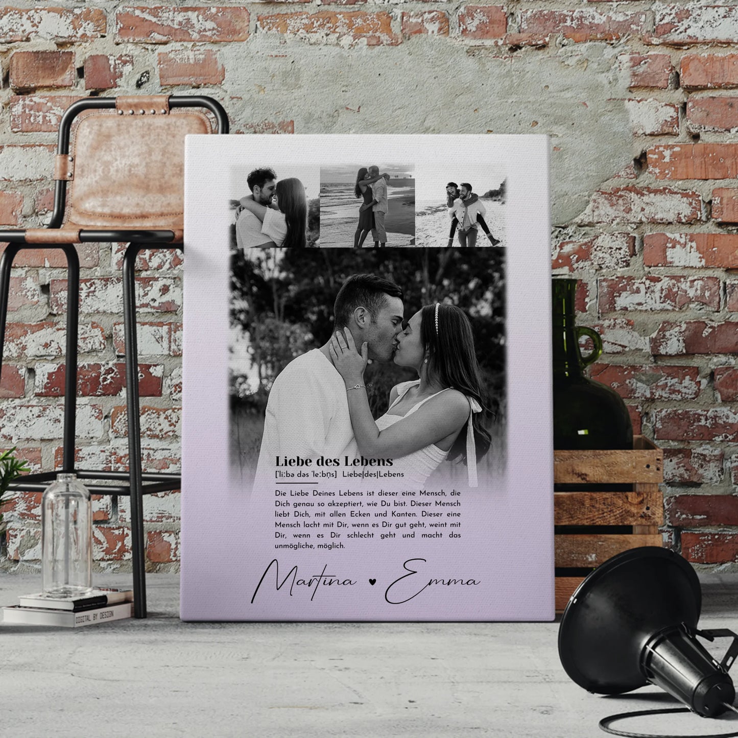 Personalisierte Paar Leinwand mit 4 Fotos Definition Liebe Des Lebens 4