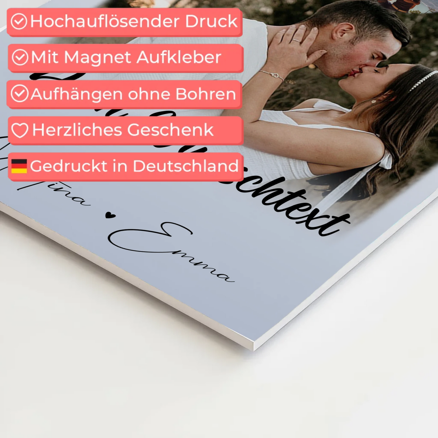 Personalisierte Fotoboard Magnet Poster mit 4 Fotos Wunschtext und Herz – Real Love Storys Never End 4