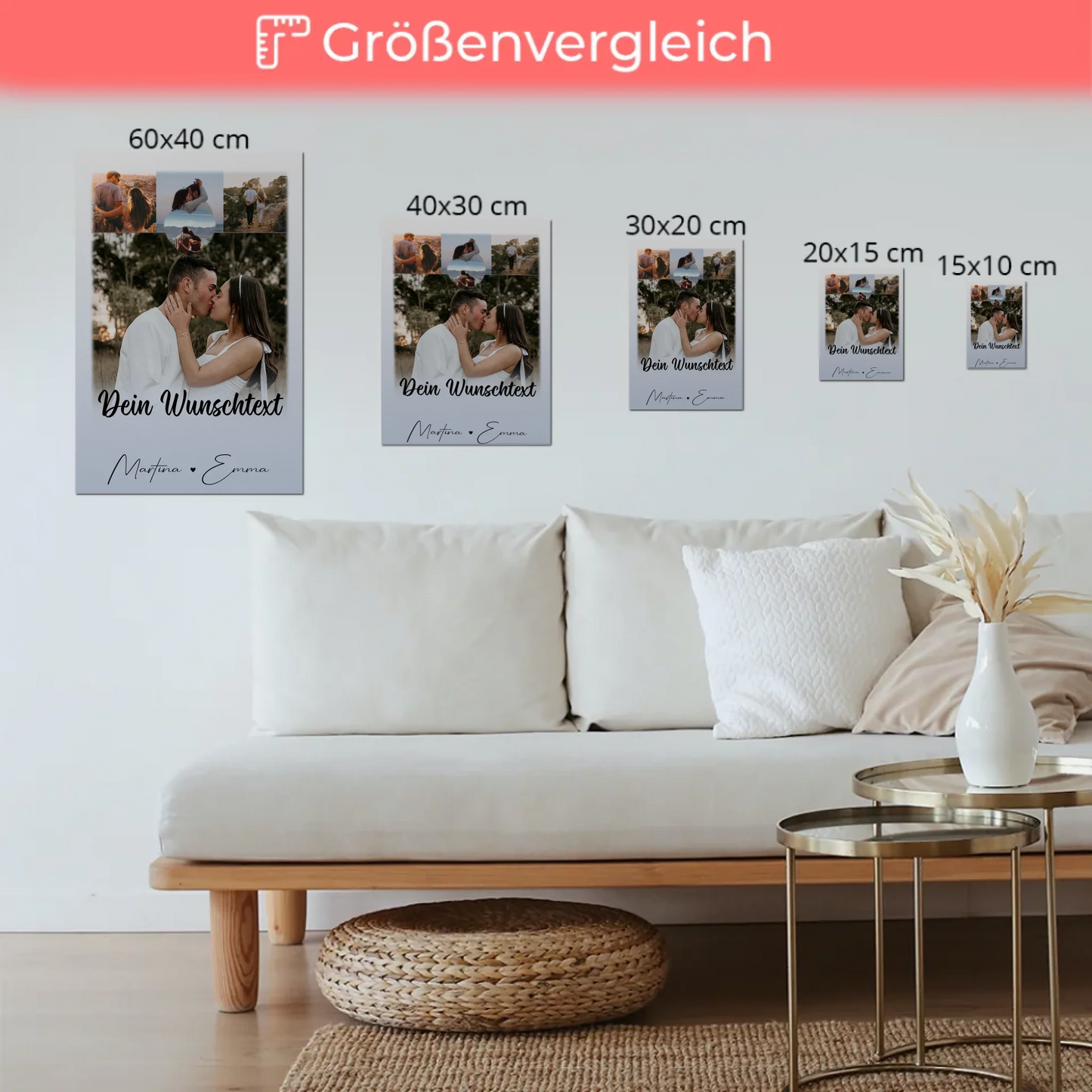 Personalisierte Fotoboard Magnet Poster mit 4 Fotos Wunschtext und Herz – Real Love Storys Never End 6