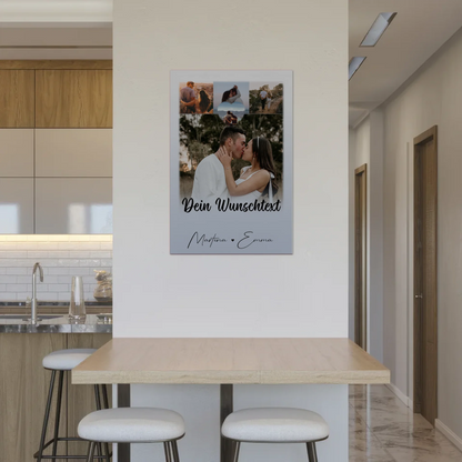 Personalisierte Fotoboard Magnet Poster mit 4 Fotos Wunschtext und Herz – Real Love Storys Never End