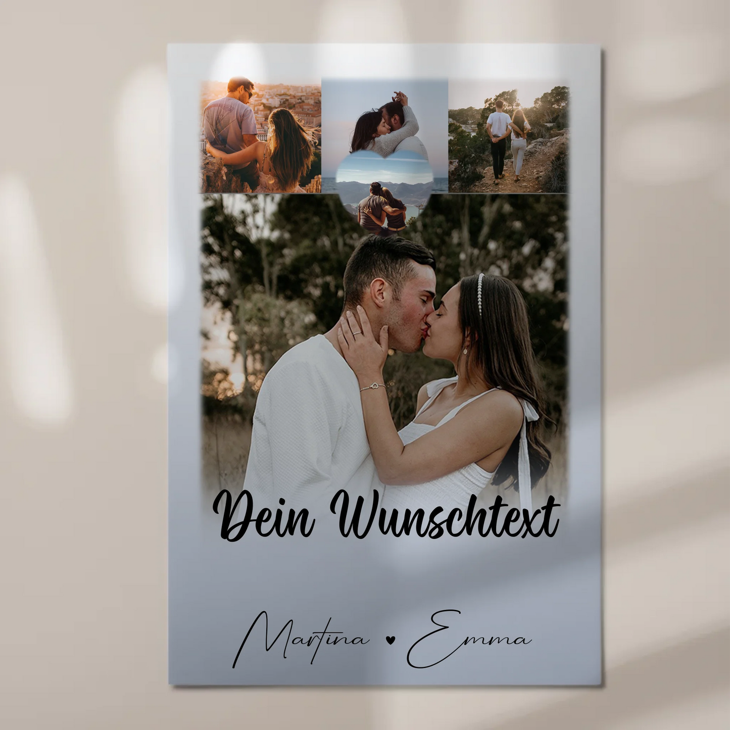 Personalisierte Fotoboard Magnet Poster mit 4 Fotos Wunschtext und Herz – Real Love Storys Never End