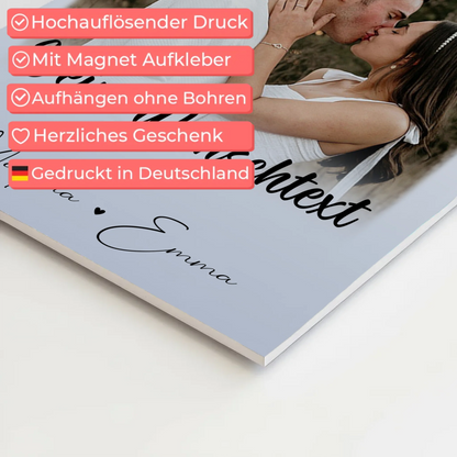 Personalisierte Fotoboard Magnet Poster mit 4 Fotos Wunschtext und Herz – Real Love Storys Never End