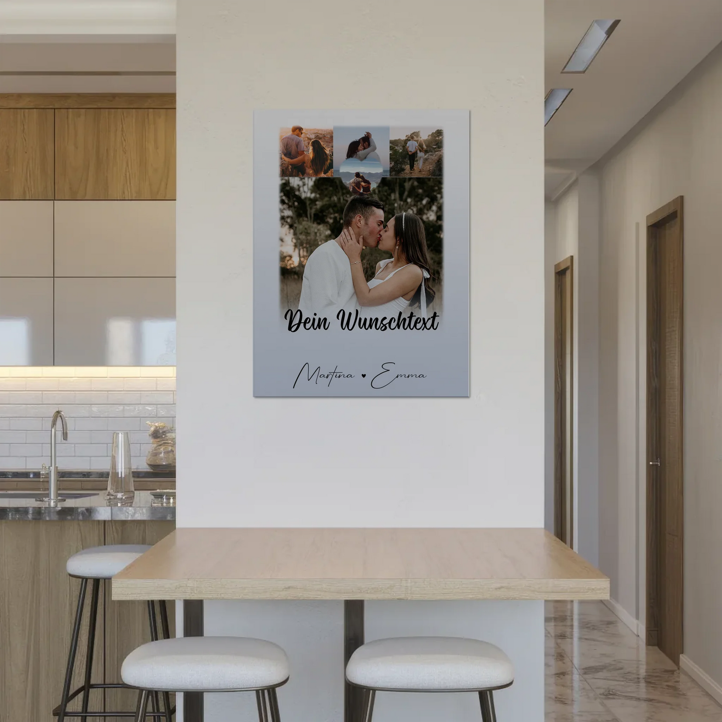 Personalisierte Fotoboard Magnet Poster mit 4 Fotos Wunschtext und Herz – Real Love Storys Never End