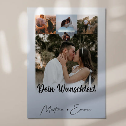 Personalisierte Fotoboard Magnet Poster mit 4 Fotos Wunschtext und Herz – Real Love Storys Never End