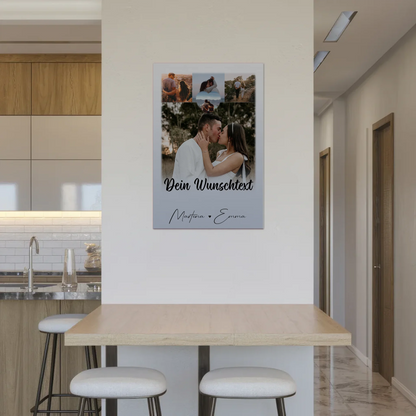 Personalisierte Fotoboard Magnet Poster mit 4 Fotos Wunschtext und Herz – Real Love Storys Never End