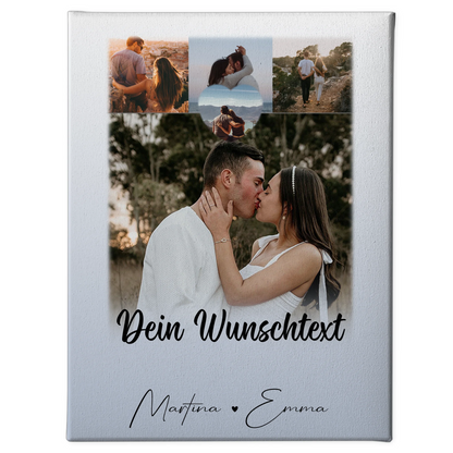 Personalisierte Leinwand Paare mit 4 Fotos 1 Herz Wunschtext Real Love Storys Never End