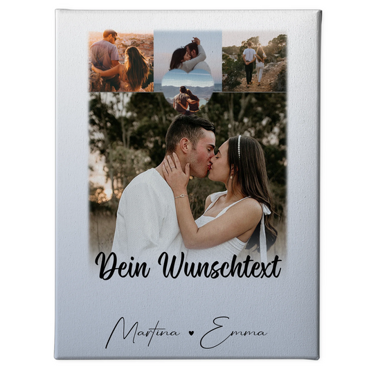 Personalisierte Leinwand Paare mit 4 Fotos 1 Herz Wunschtext Real Love Storys Never End