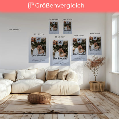Personalisierte Leinwand Paare mit 4 Fotos 1 Herz Wunschtext Real Love Storys Never End