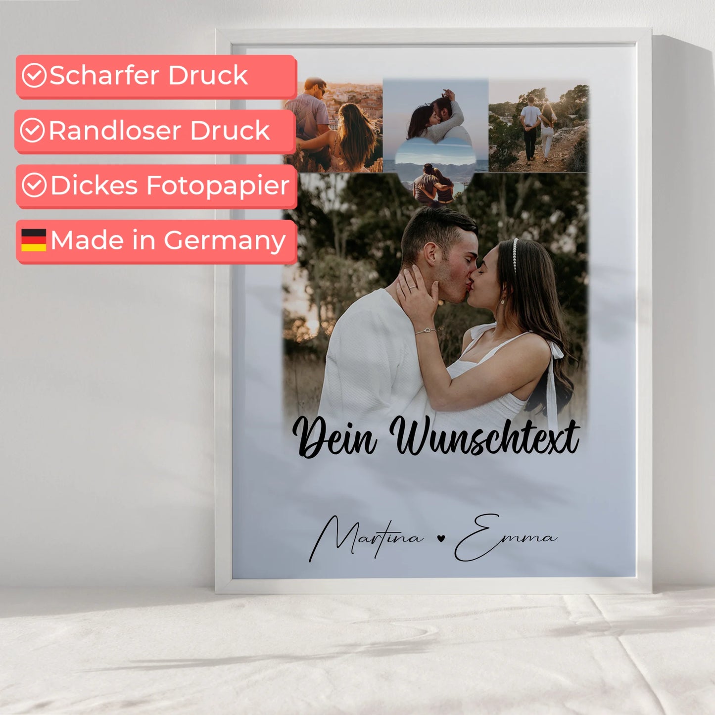 Liebesposter Real Love Storys Never End mit 4 Fotos 1 Herz Foto und Wunschtext
