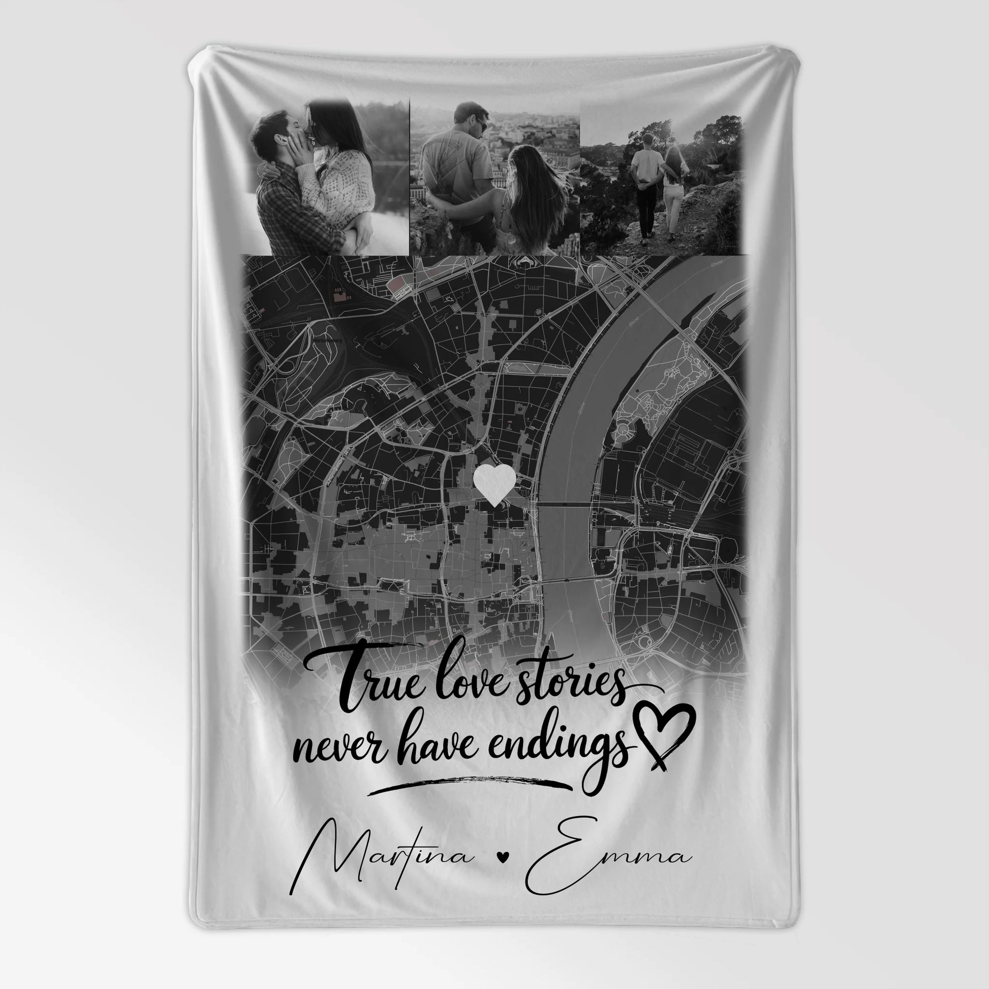 Personalisierte Decke Mit Namen 4 Fotos und Karte True Love Stories Perfektes Geschenk 7