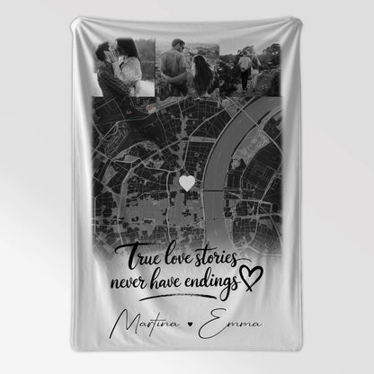 Personalisierte Decke Mit Namen 4 Fotos und Karte True Love Stories Perfektes Geschenk 7