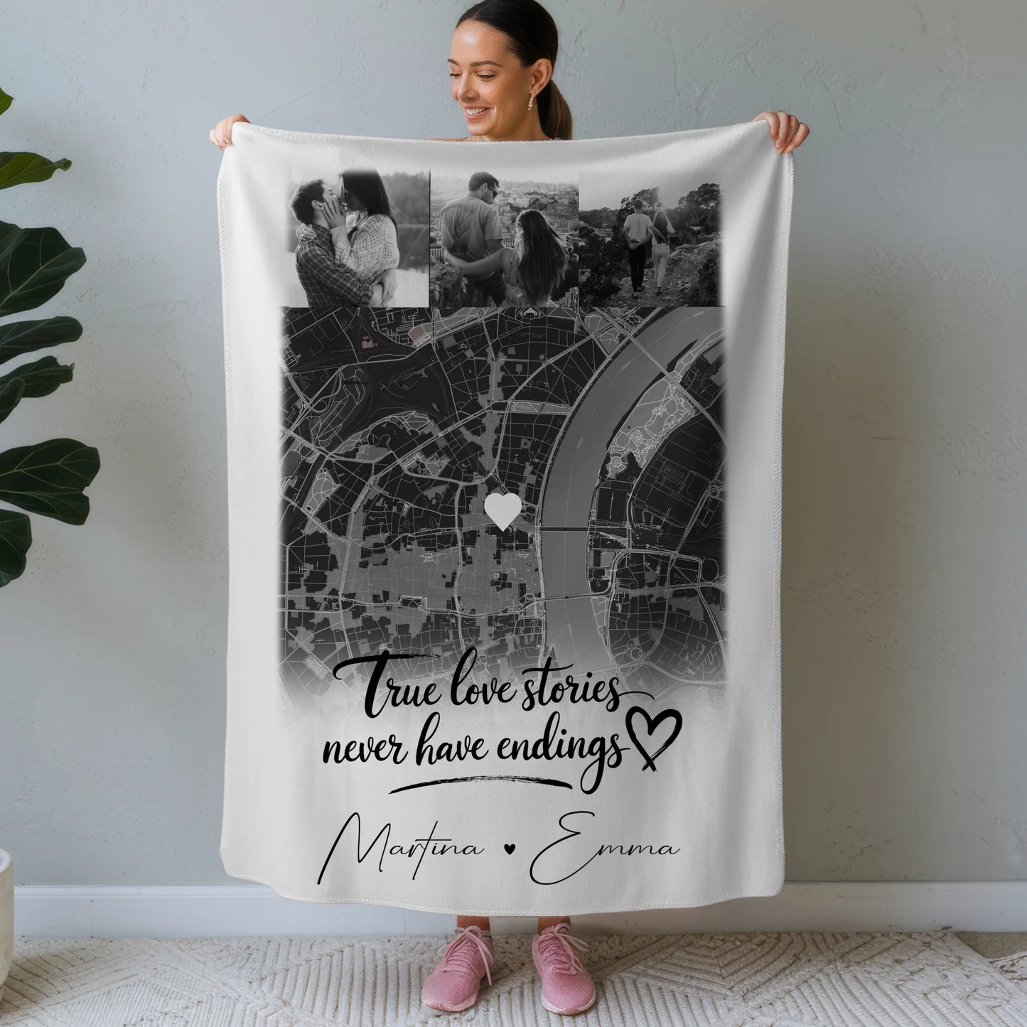 Personalisierte Decke Mit Namen 4 Fotos und Karte True Love Stories Perfektes Geschenk 1