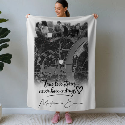 Personalisierte Decke Mit Namen 4 Fotos und Karte True Love Stories Perfektes Geschenk 1